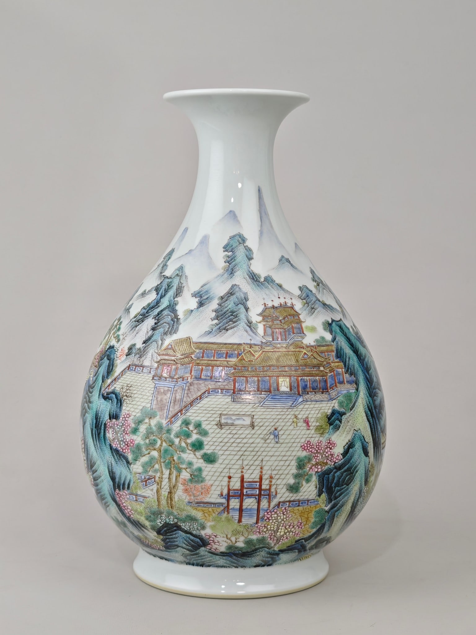 A Exquisite Famille-Rose Landscape and Figures Pattern Vase: A Exquisite Famille-Rose Landscape and Figures Pattern Vase,Qing Dynasty, China,Yongzheng Six-character Mark,Size:11.7inx7.9in