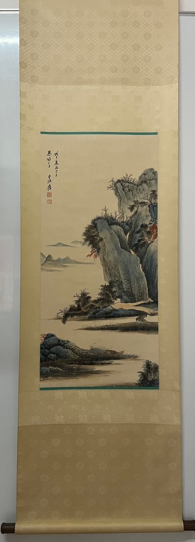A Chinese Vertical Scroll Ink Painting of Landscape on Paper (1 of 10)