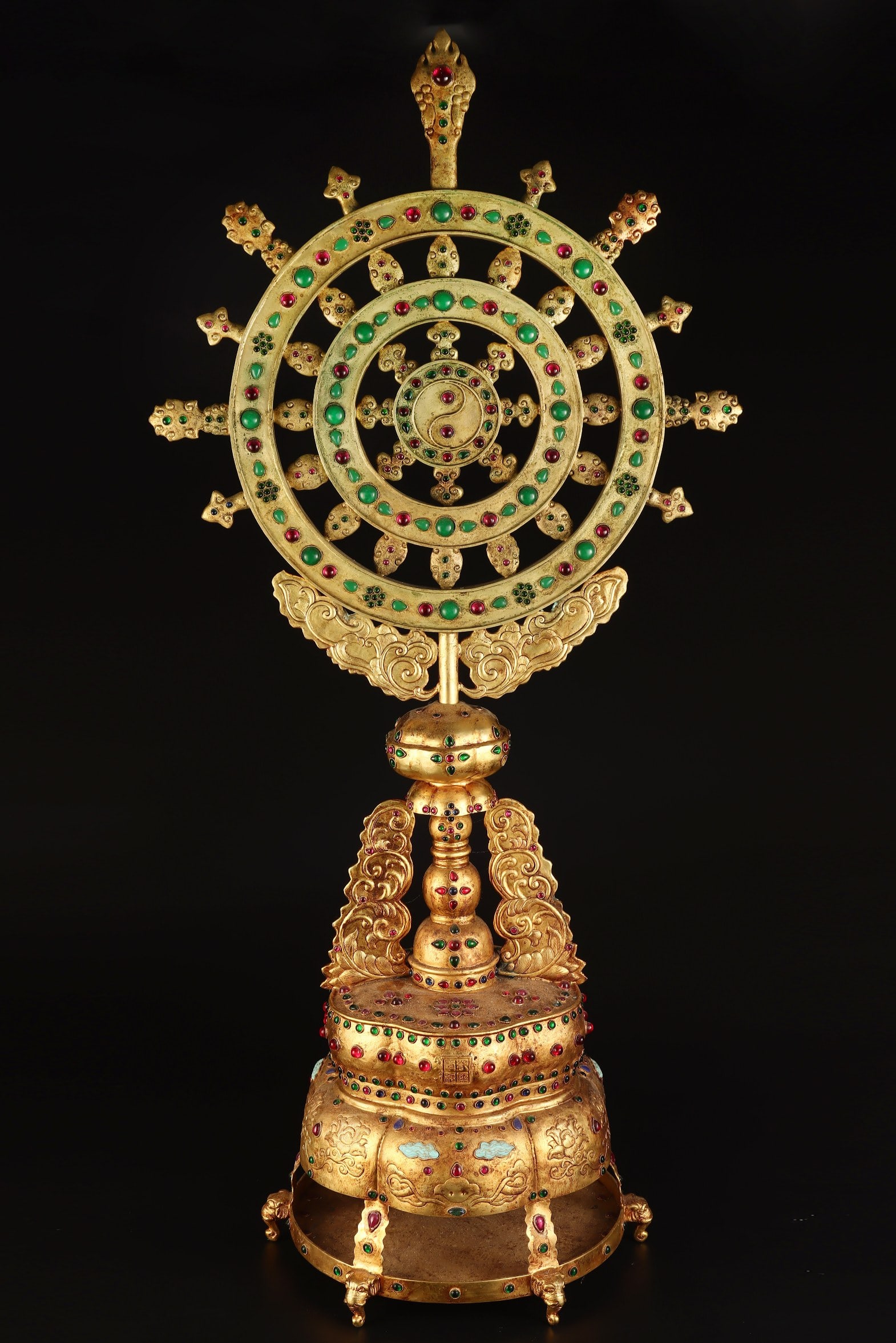 A Exquisite Gilt Bronze Dharma Wheel - 2