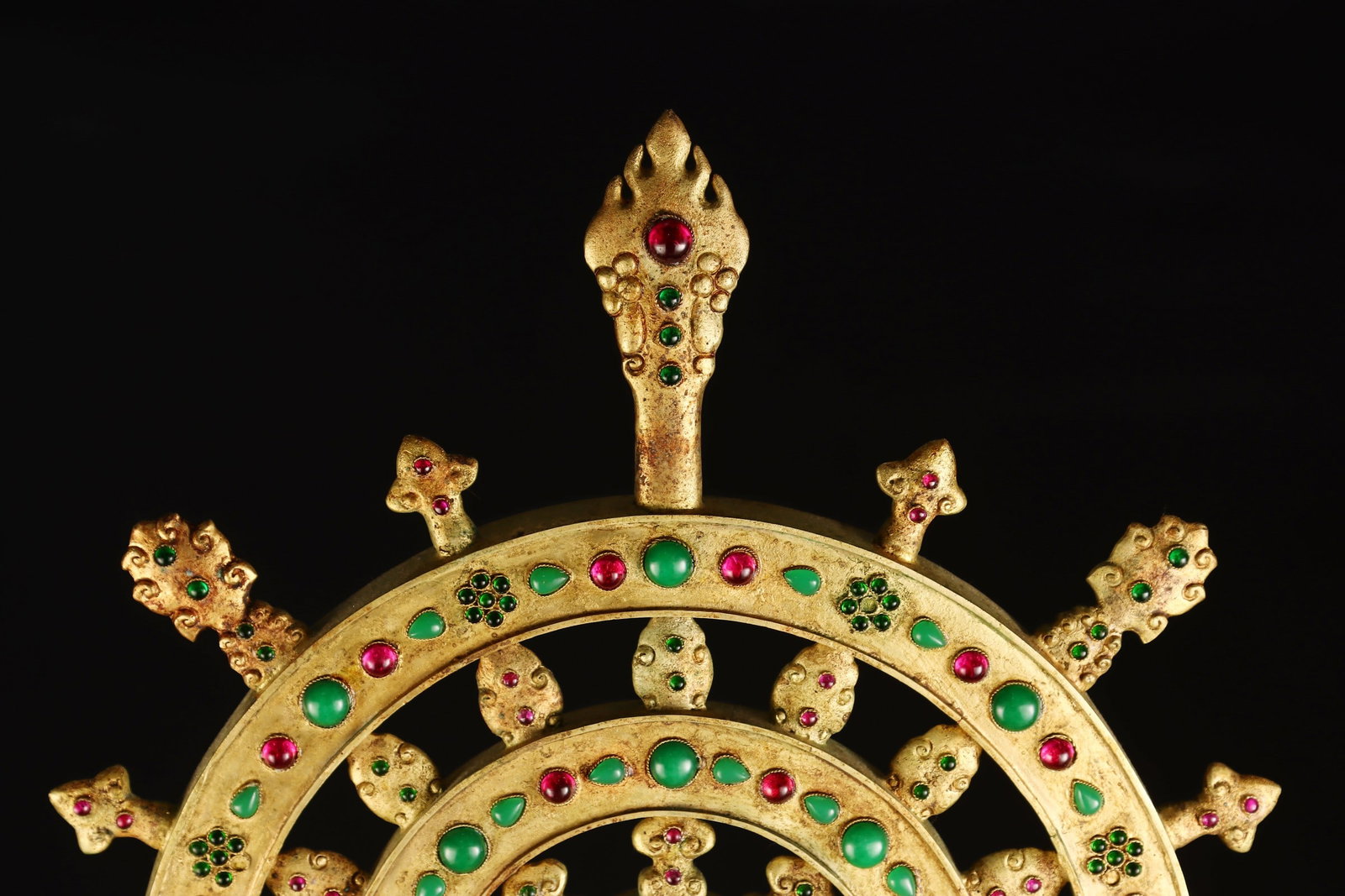 A Exquisite Gilt Bronze Dharma Wheel - 3