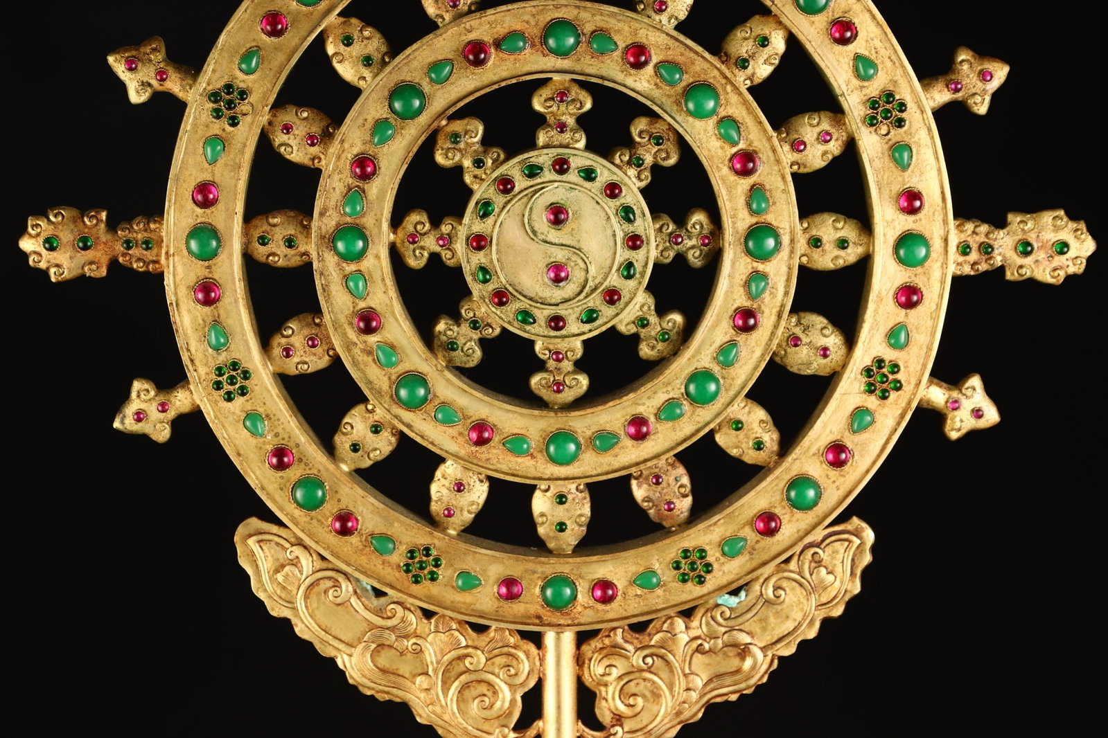 A Exquisite Gilt Bronze Dharma Wheel - 4