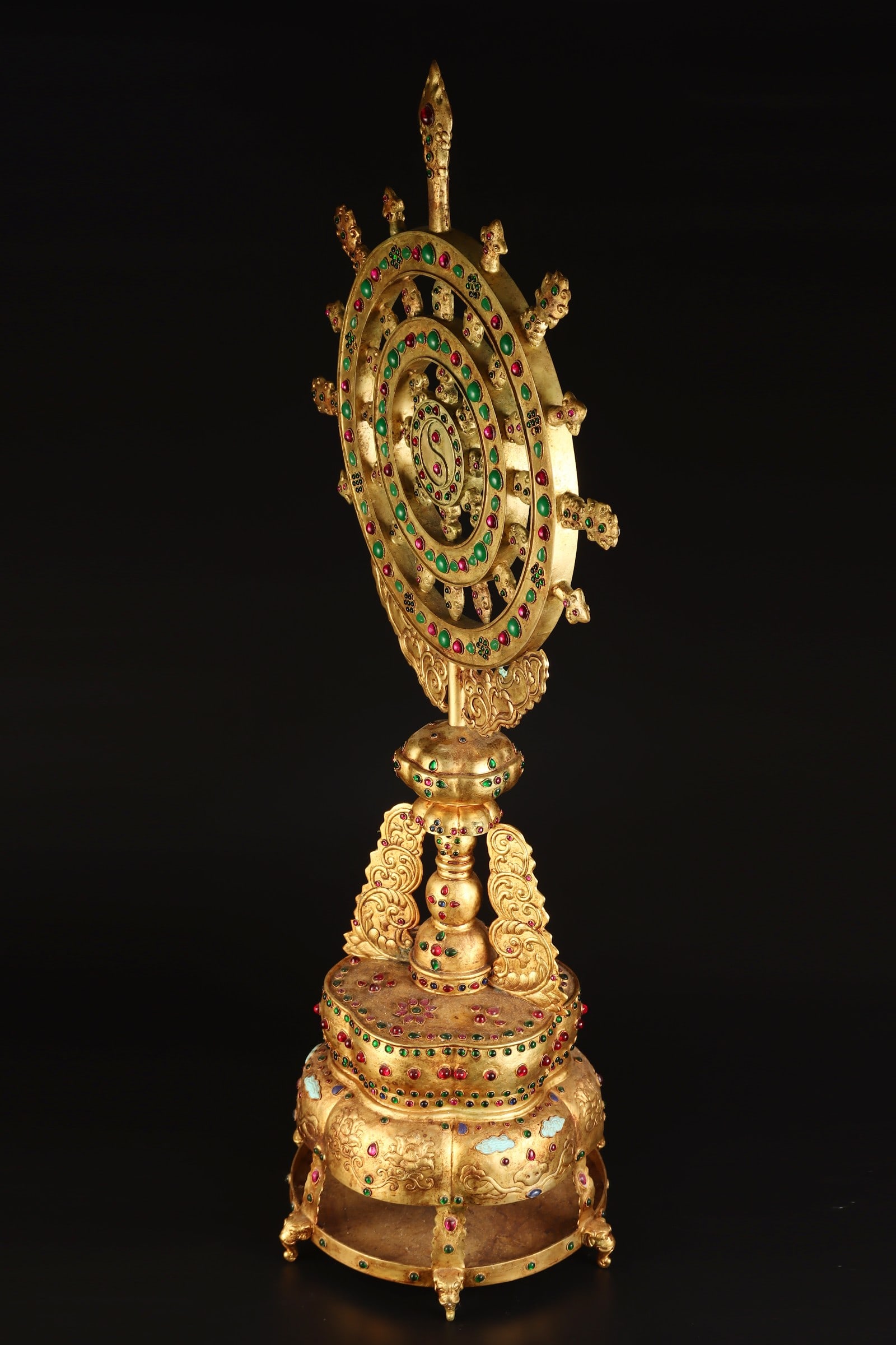 A Exquisite Gilt Bronze Dharma Wheel - 5
