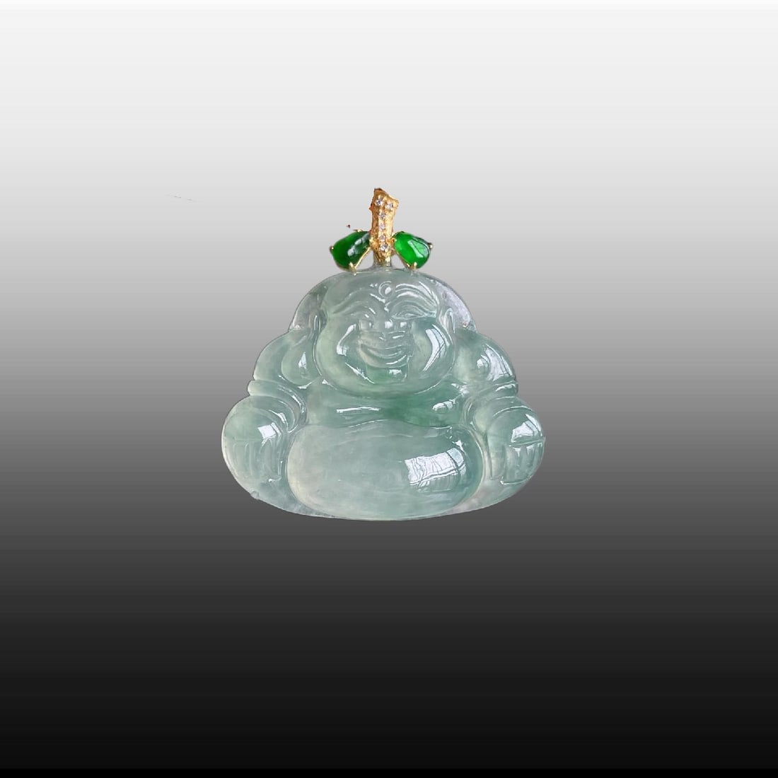A Exquisite 18K Gold Inlaid Jadeite Buddha Pendant: A Exquisite 18K Gold Inlaid Jadeite Buddha Pendant,Size:0.7inx0.9inx0.2in 18k金镶冰晴佛吊坠
