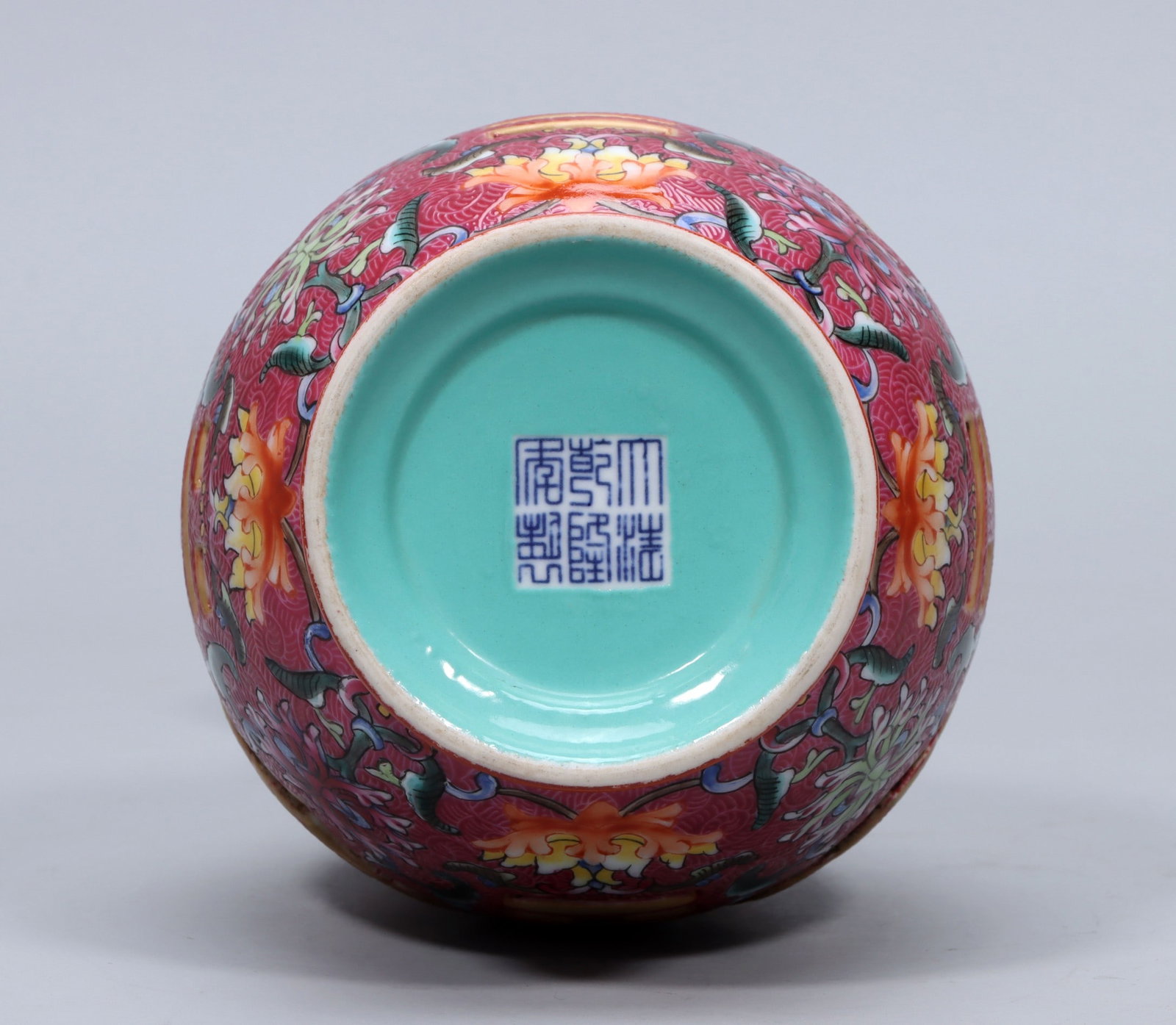A Exquisite Ruby Red-Glazed Flower Pattern Double-Ears Vase - 9