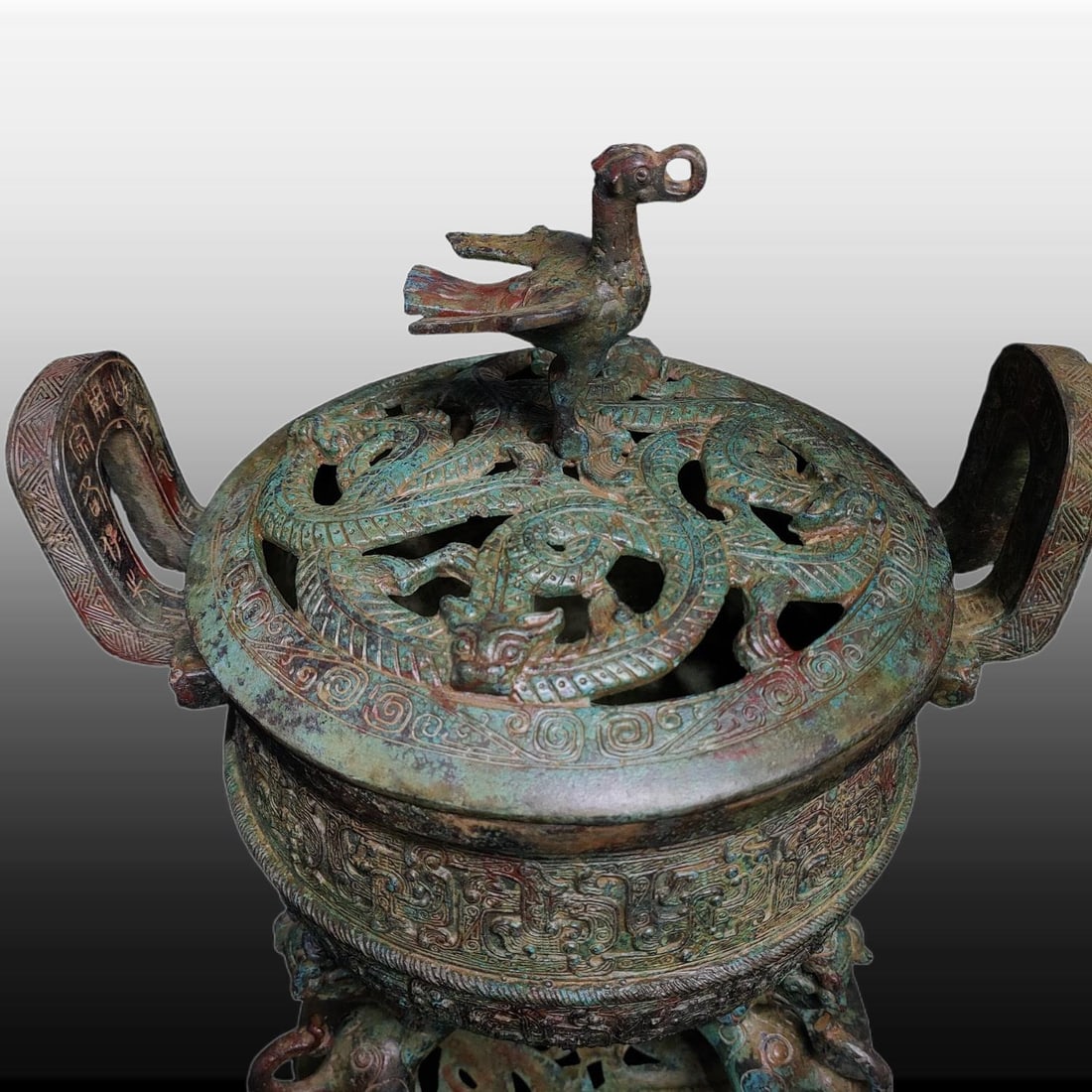 A Exquisite Bronze Dragon Pattern Ding - 2
