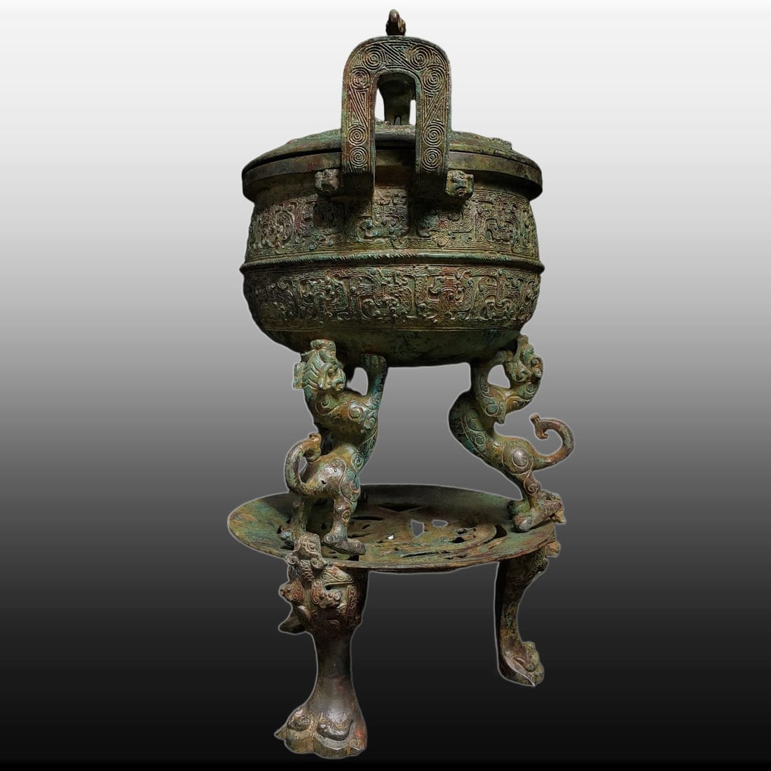 A Exquisite Bronze Dragon Pattern Ding - 3