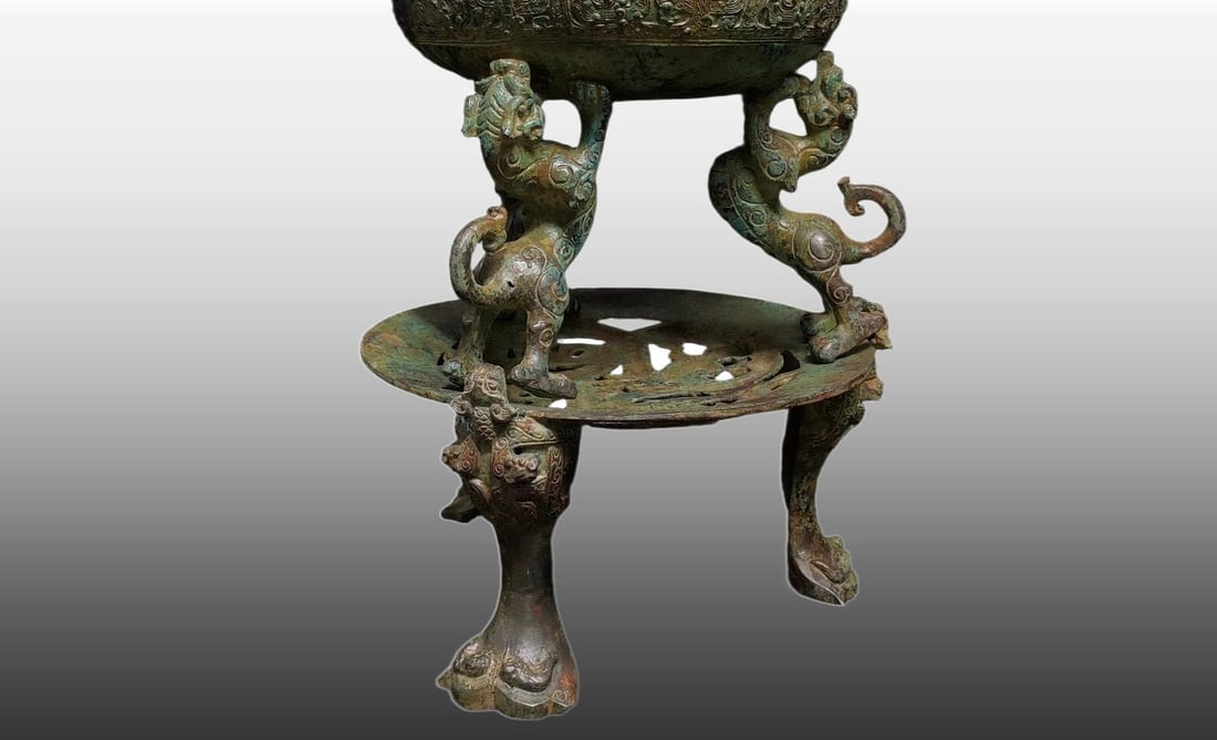 A Exquisite Bronze Dragon Pattern Ding - 4