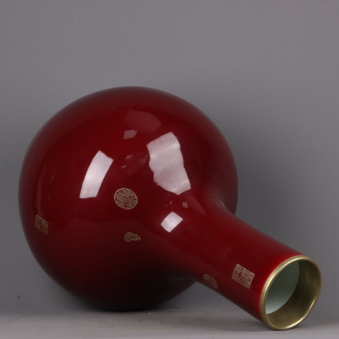 A Exquisite Lang Red Glazed Gilt Vase - 7