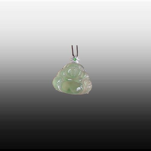 A Exquisite 18K Gold Inlaid Jadeite Buddha Pendant: A Exquisite 18K Gold Inlaid Jadeite Buddha Pendant,Size:1.1inx1inx0.3in,0.8inx1inx0.2in 18k金镶高冰晴绿佛吊坠