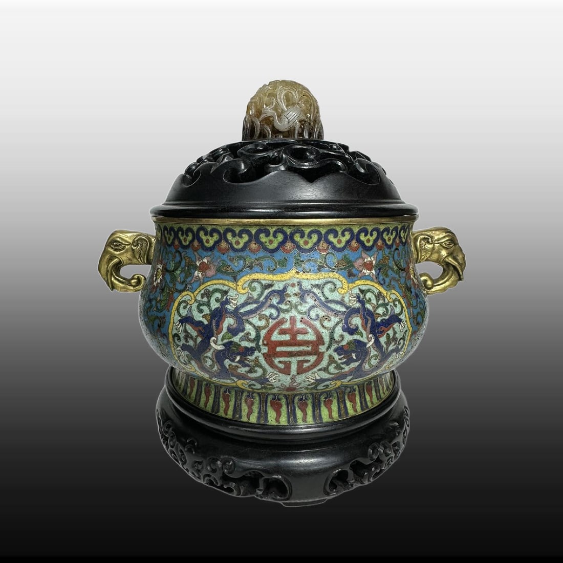 A Exquisite Enamel Gilt Elephant Ears Censer: A Exquisite Enamel Gilt Elephant Ears Censer,Qing Dynasty, China,Qianlong Four-character Mark,Size:6.8inx4.5in ,Weight:1390g ????????,????,?????