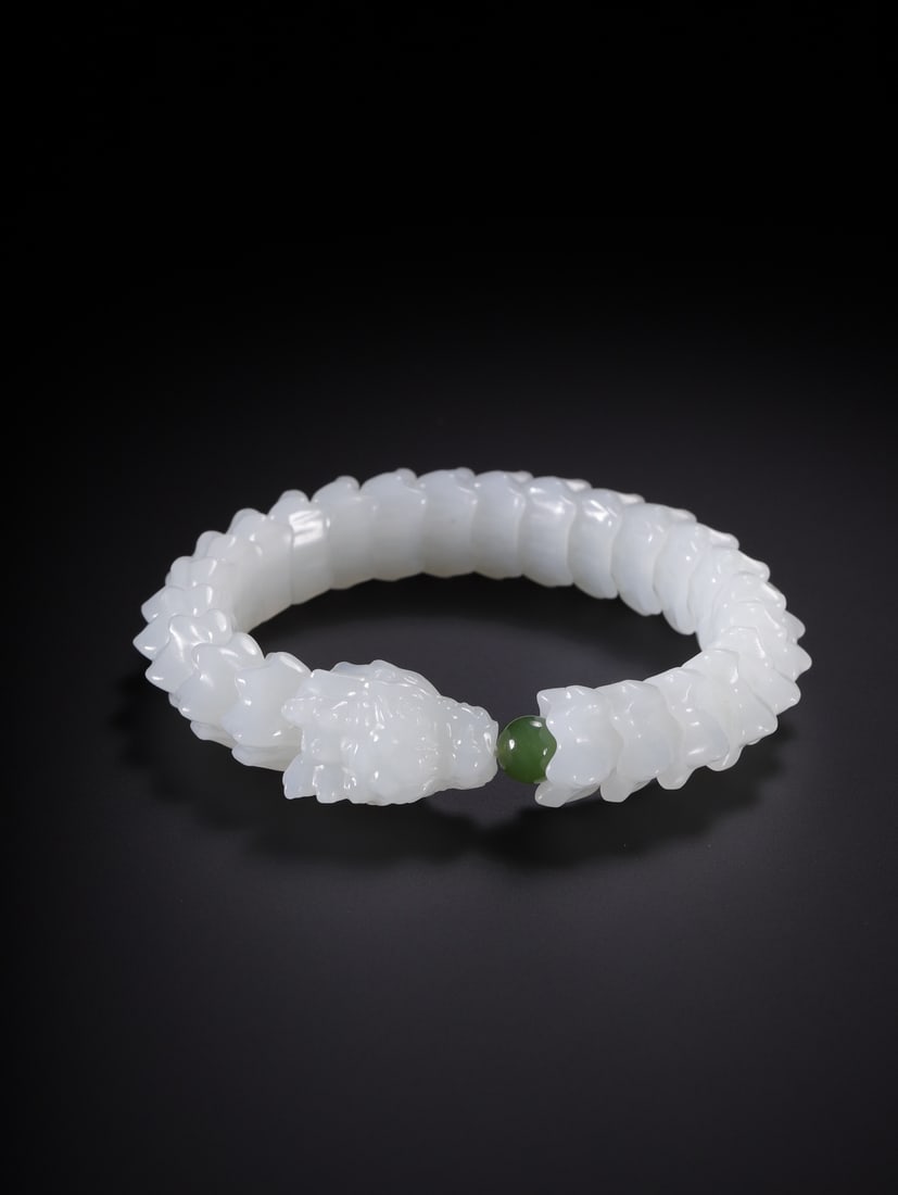 A Exquisite Hotan White Jade Dragon Bone Bracelets (1 of 6)