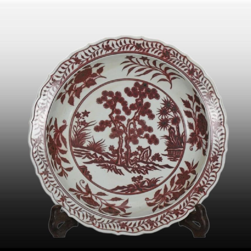 A Exquisite Underglaze-Red Pine and Bamboo Pattern Plate - 3