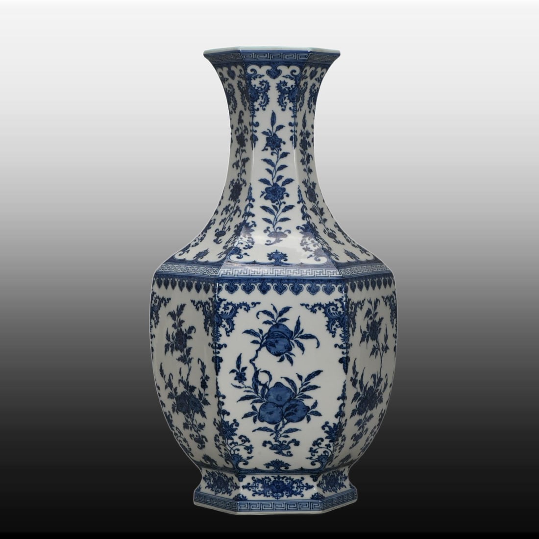 A Exquisite Turquoise-Glazed Blue and White Flower and Fruit Pattern Vase: A Exquisite Turquoise-Glazed Blue and White Flower and Fruit Pattern Vase,Qing Dynasty, China,Yongzheng Six-character Mark,Size:25.6inx6.7inx11.9in