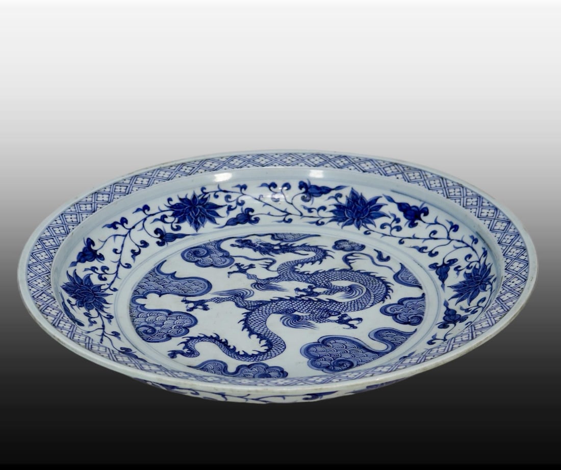 A Exquisite Blue and White Dragon Pattern Plate - 4