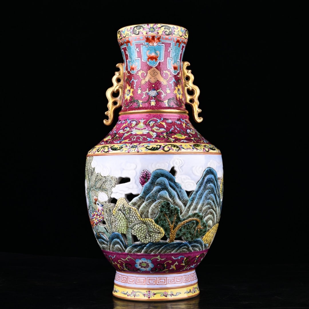 A Exquisite Enamel Phoenix Pattern Double-Ears Vase - 3