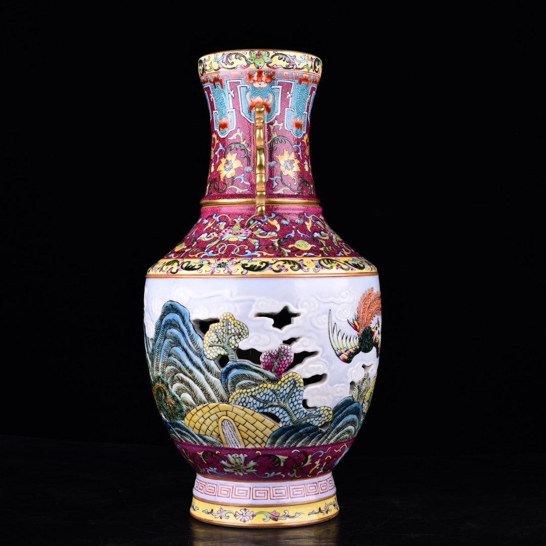 A Exquisite Enamel Phoenix Pattern Double-Ears Vase - 4