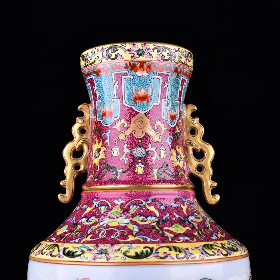 A Exquisite Enamel Phoenix Pattern Double-Ears Vase - 5