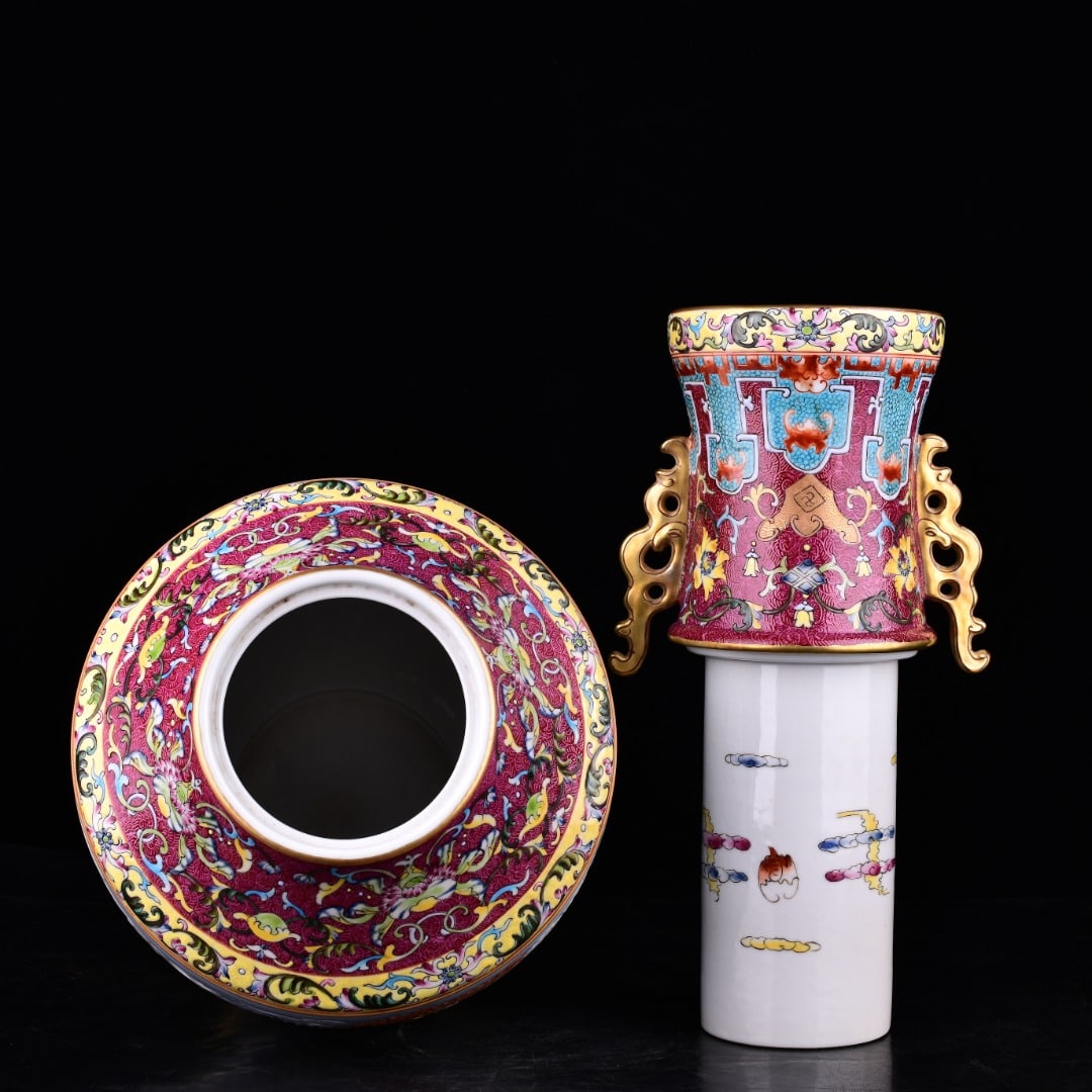 A Exquisite Enamel Phoenix Pattern Double-Ears Vase - 7