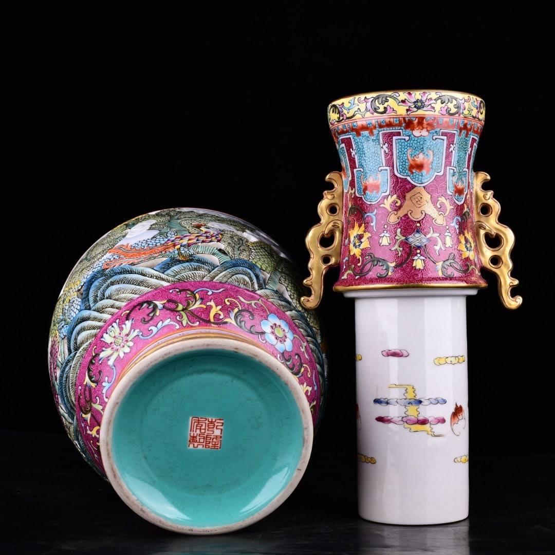A Exquisite Enamel Phoenix Pattern Double-Ears Vase - 8