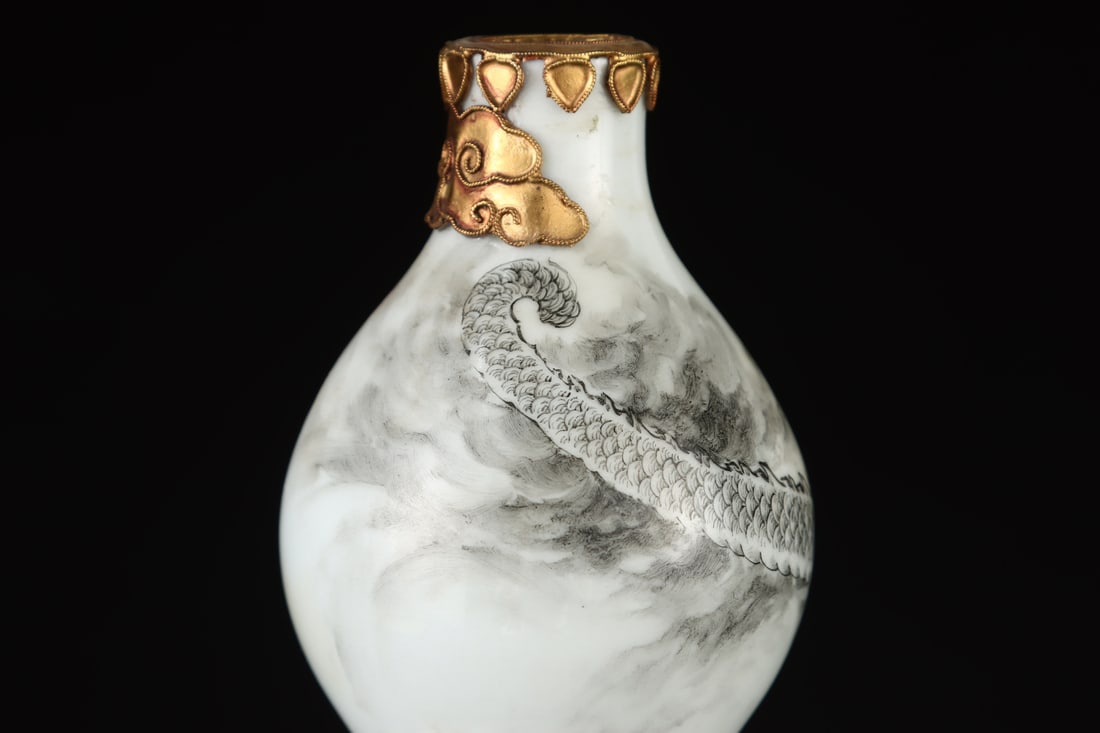 A Exquisite Ink Color Dragon Pattern Gourd Vase - 6