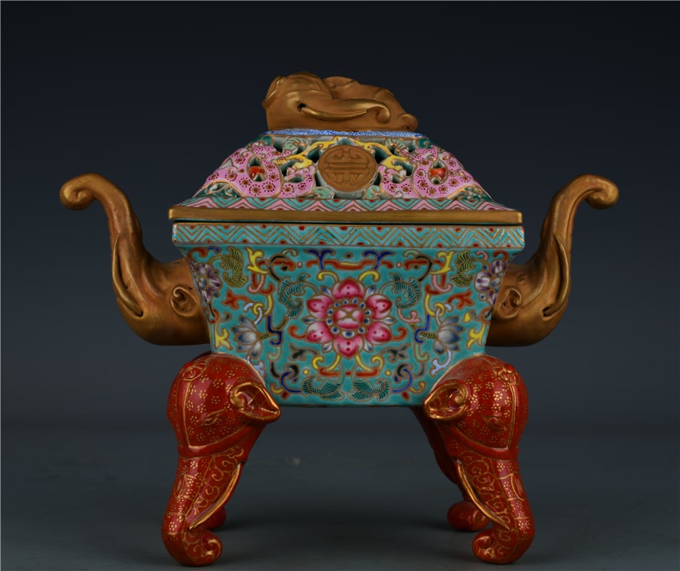 A Exquisite Enamel Dragon Pattern Elephant-Ears Censer - 2