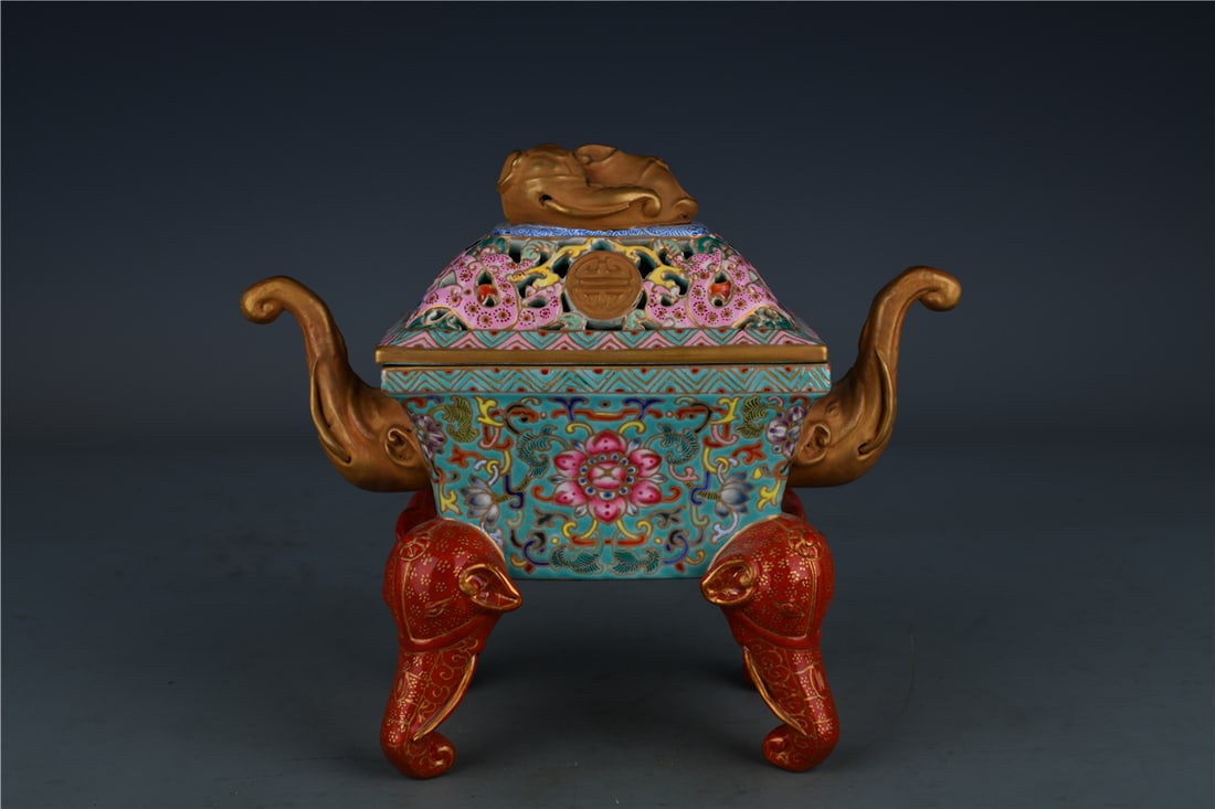 A Exquisite Enamel Dragon Pattern Elephant-Ears Censer - 3
