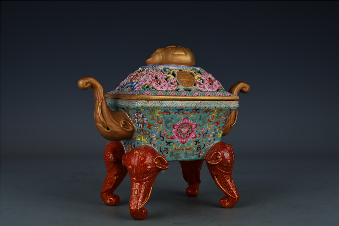 A Exquisite Enamel Dragon Pattern Elephant-Ears Censer - 5