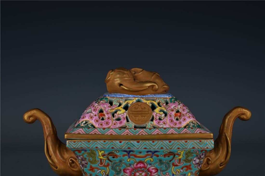 A Exquisite Enamel Dragon Pattern Elephant-Ears Censer - 6