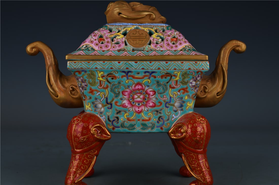 A Exquisite Enamel Dragon Pattern Elephant-Ears Censer - 7