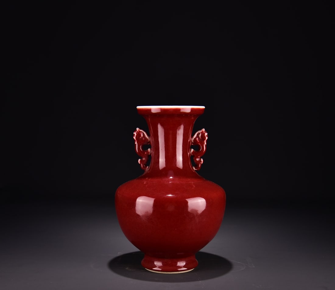 A Exquisite Lang Red Glazed Double-Ears Vase - 5