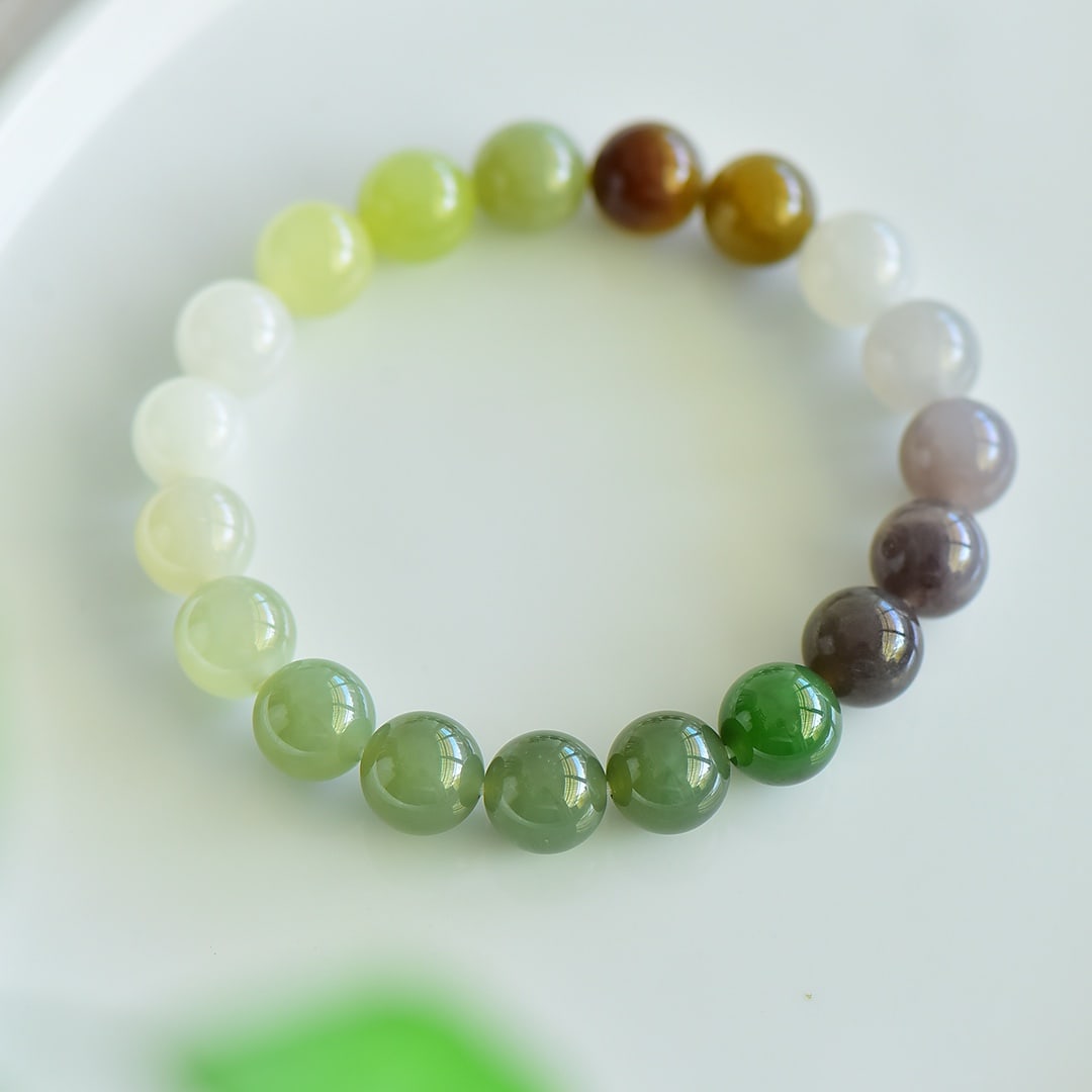 A Exquisite Hotan Jade Multi-Gem Bracelet: A Exquisite Hotan Jade Multi-Gem Bracelet,Size:0.4inx0.4in 和田玉多宝手链