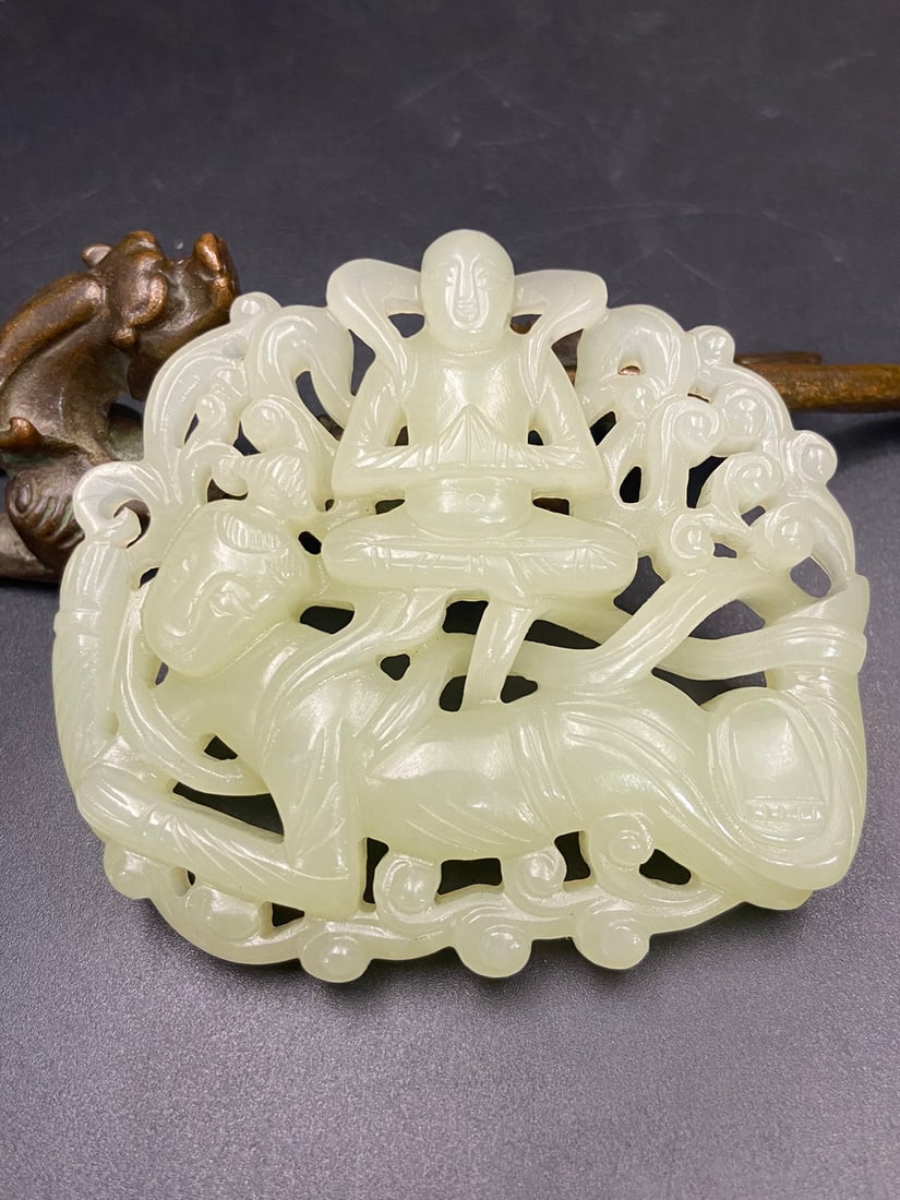 An Exquisite White Jade Hollow Figure Pattern Pendant: An Exquisite White Jade Hollow Figure Pattern Pendant,Qing
