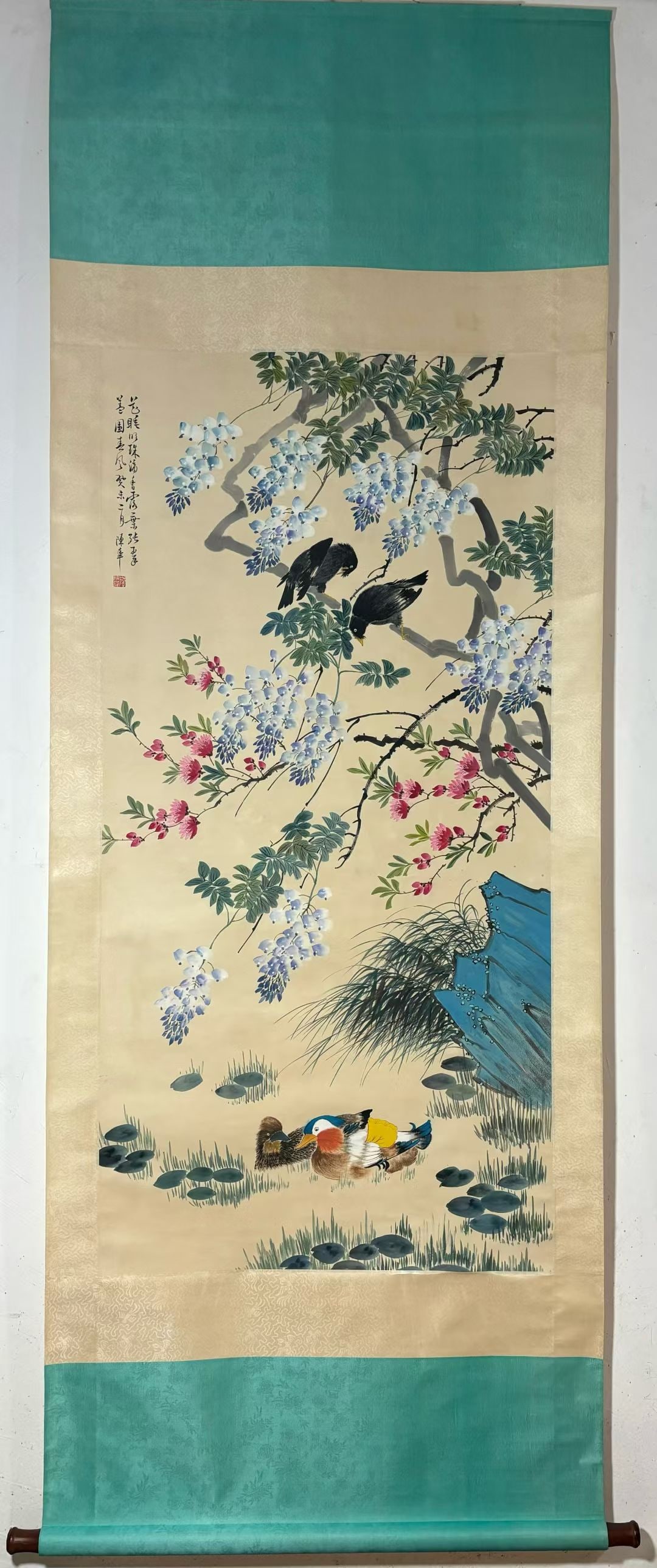 A Chinese Vertical Scroll Ink Painting of Flower and Bird on Paper,Chen Banding: A Chinese Vertical Scroll Ink Painting of Flower and Bird on Paper,Chen Banding,Size:(Without