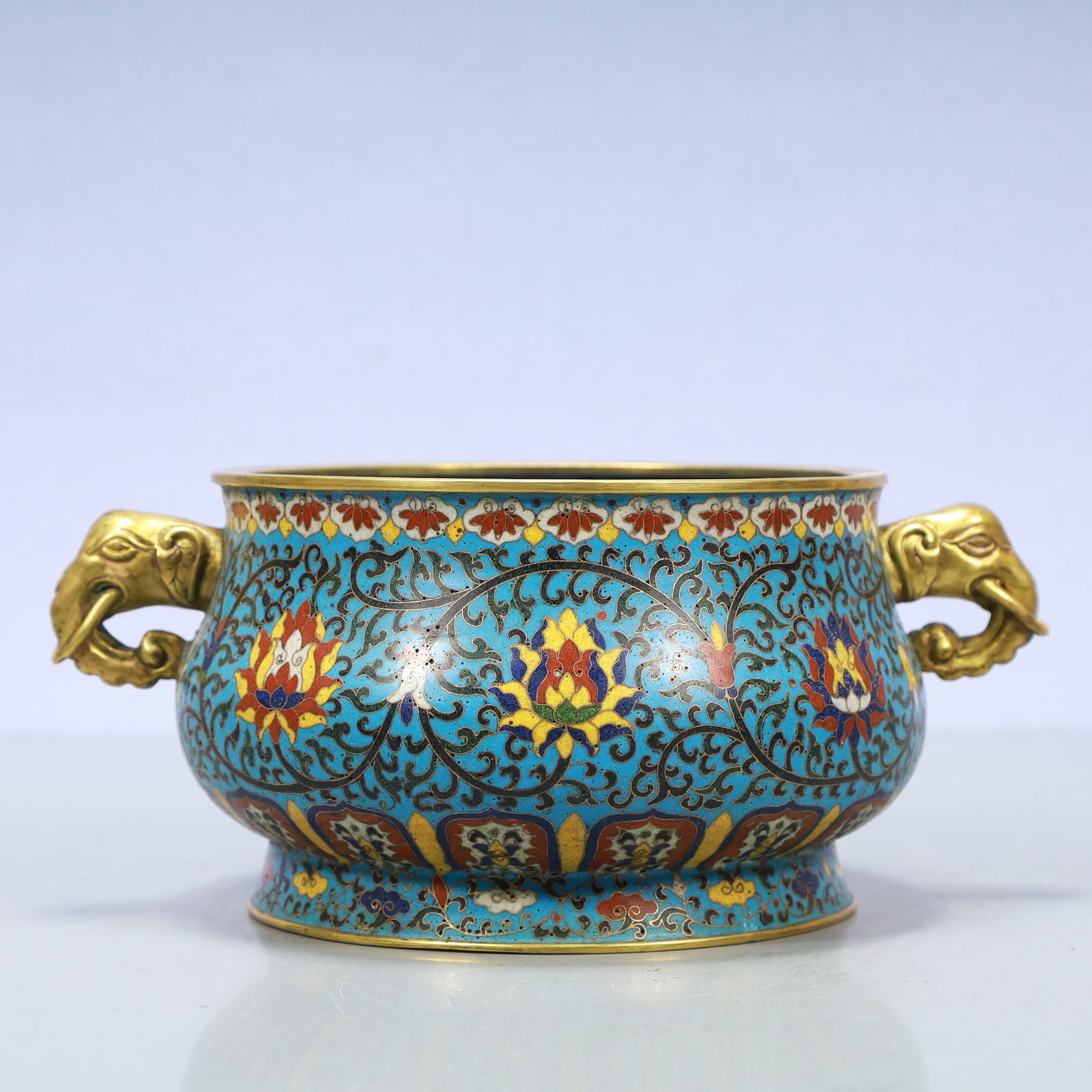 A Exquisite Cloisonne Lotus Pattern Elephant-Ears Censer: A Exquisite Cloisonne Lotus Pattern Elephant-Ears Censer Ming Dynasty, China ????????Size:10.2inx7.1inx4.5in