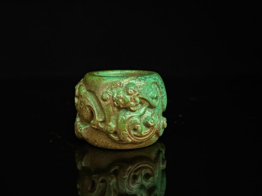 An Exquisite Turquoise Chi-Dragon Pattern Fingerstall: An Exquisite Turquoise Chi-Dragon Pattern Fingerstall,Qing