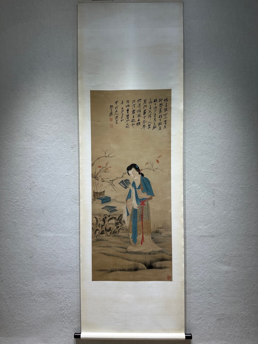 A Chinese Vertical Scroll Ink Painting of Figure on Paper,Zhang Daqian (1 of 8)