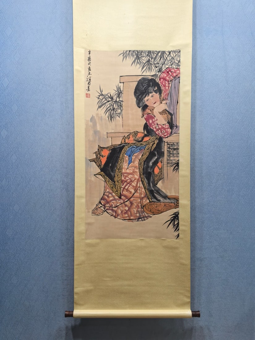 A Chinese Vertical Scroll Ink Painting of Figure on Paper,Liu Jilu (1 of 8)