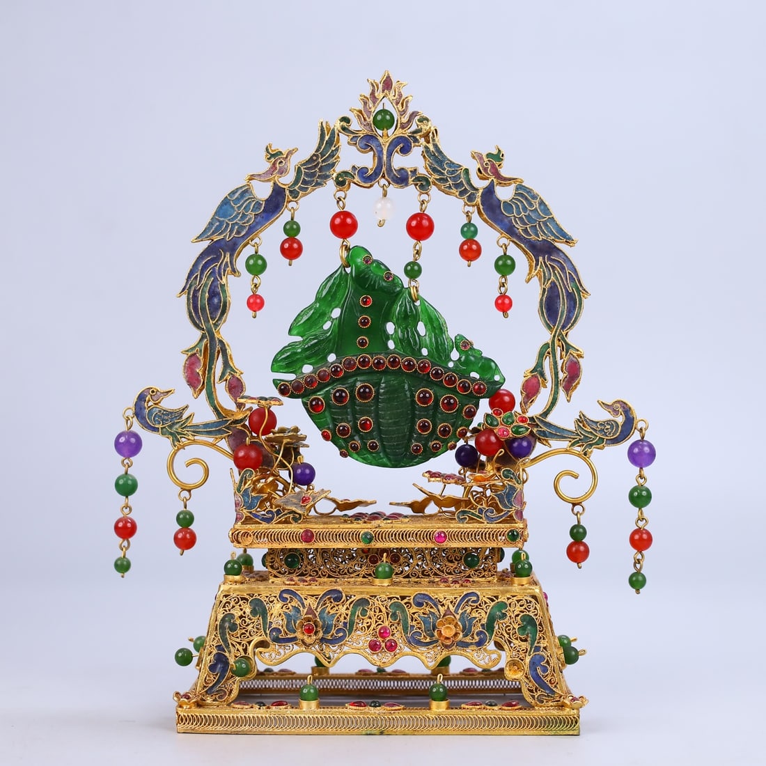 A Rare Filigree and Gilding Inlaid Jadeite Ornament,Inlaid Gems (1 of 10)