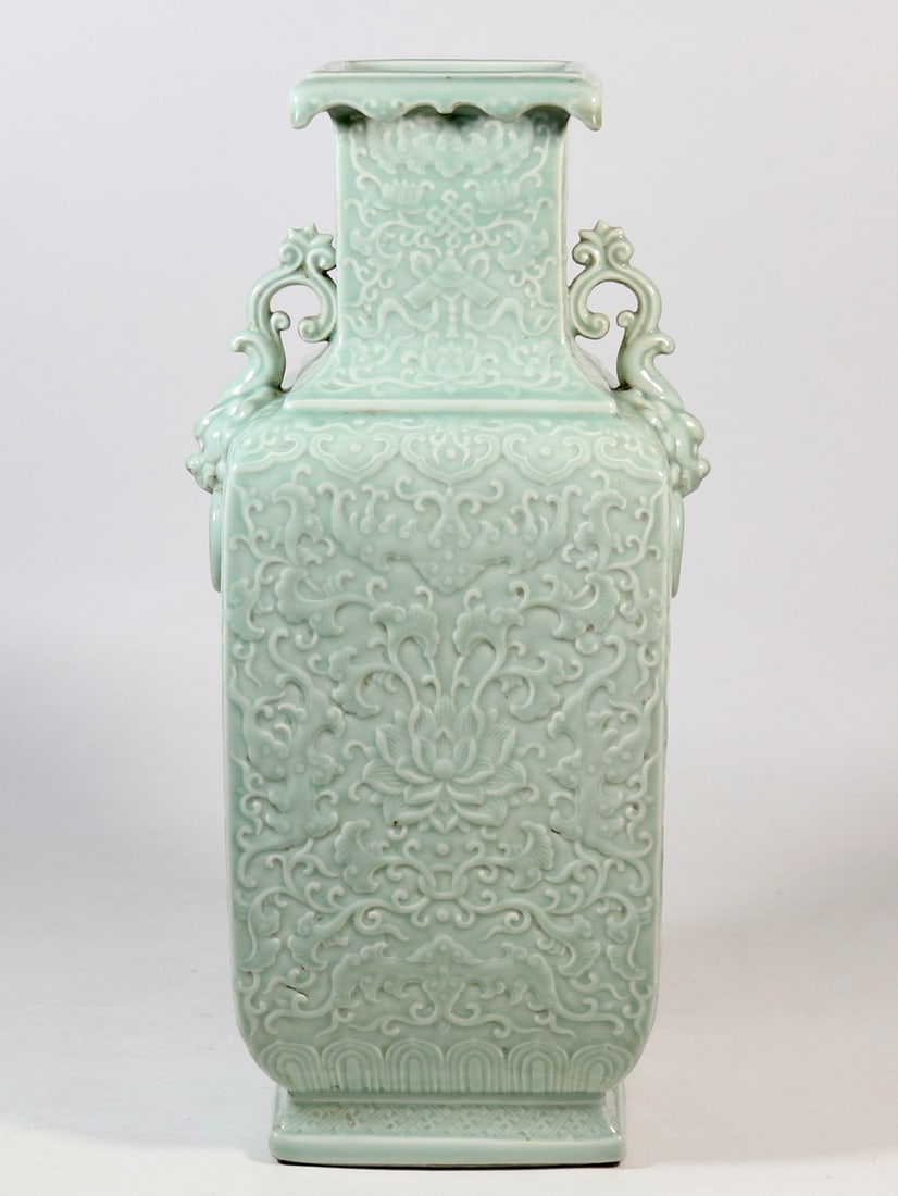 A Huge Celadon Glazed Lotus and Bats Pattern Beast-Ears Vase (1 of 9)