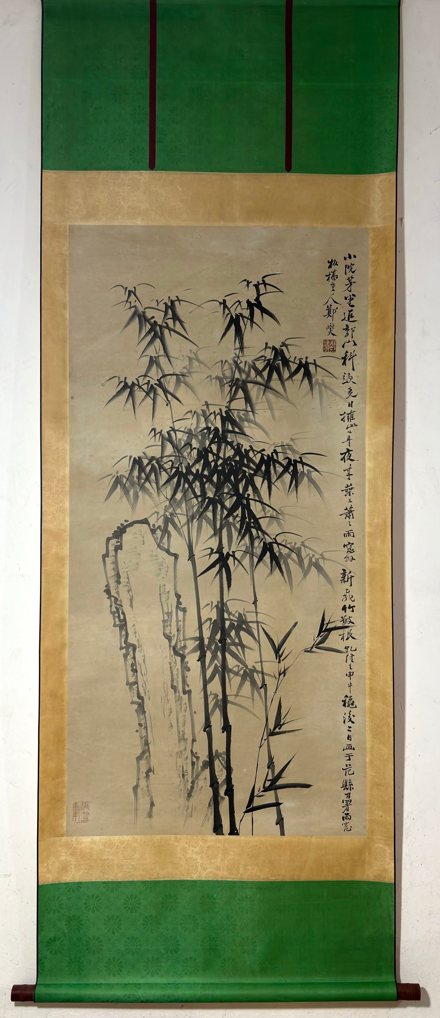 A Chinese Vertical Scroll Ink Painting of Bamboo on Paper,Zheng Banqiao: A Chinese Vertical Scroll Ink Painting of Bamboo on Paper,Zheng Banqiao,Size:(Without