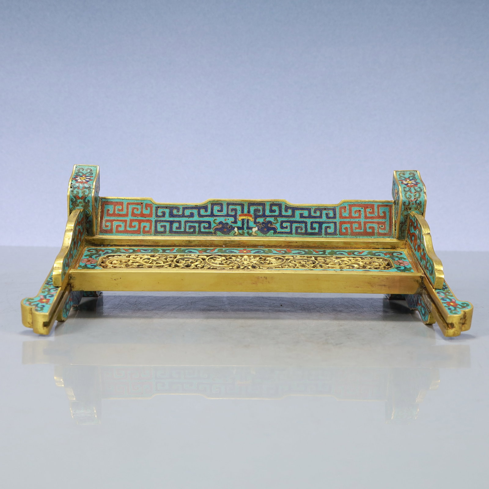 A Exquisite Cloisonne Lotus Pattern Dragon and Phoenix Pattern Screen - 10