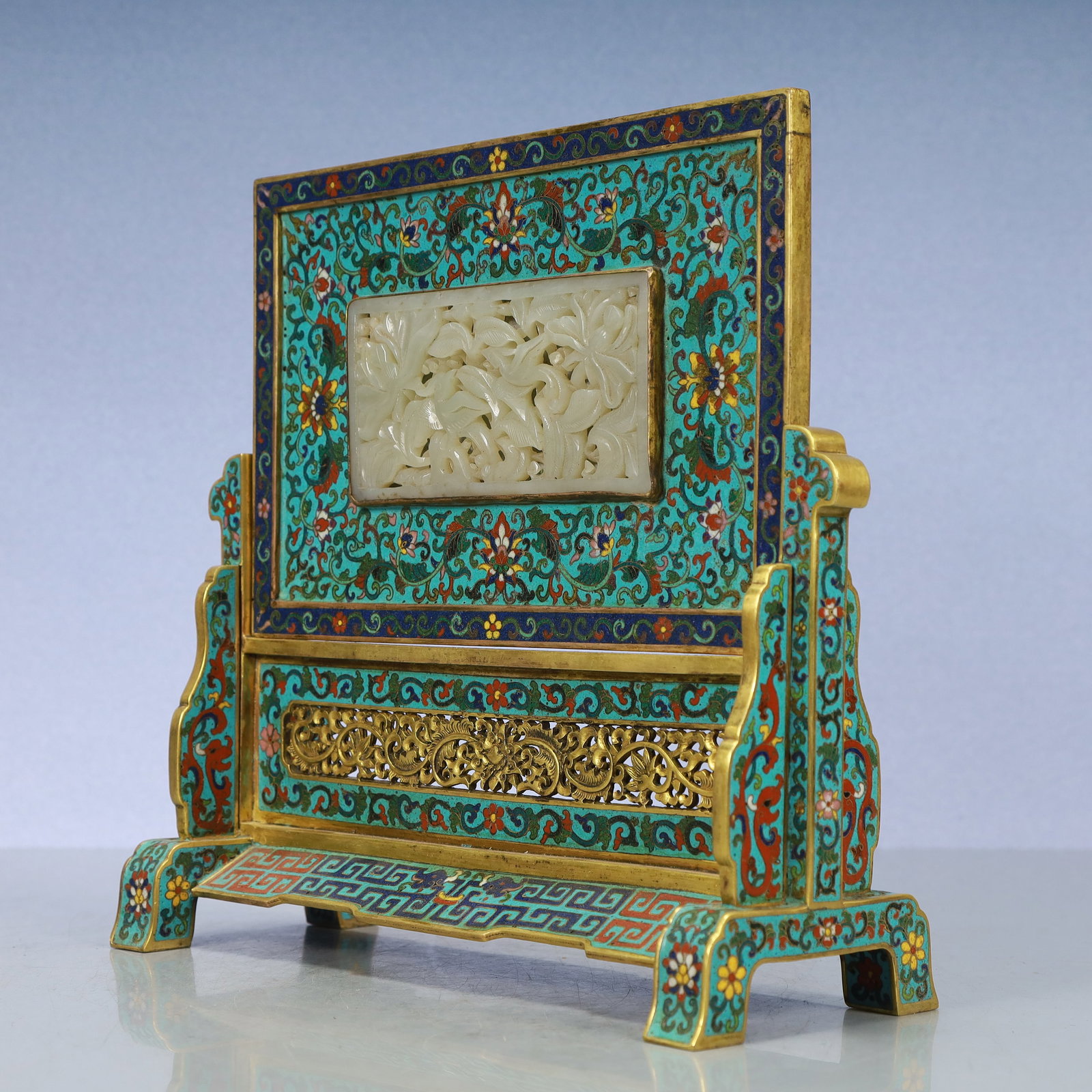 A Exquisite Cloisonne Lotus Pattern Dragon and Phoenix Pattern Screen - 3