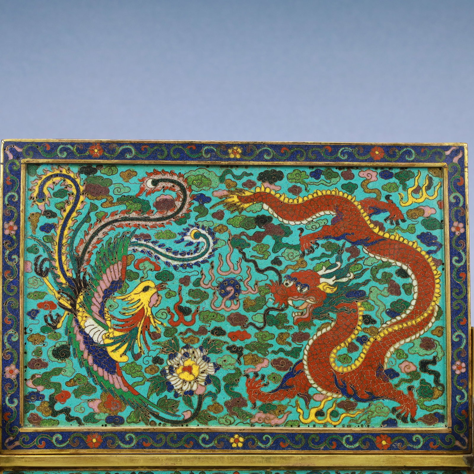 A Exquisite Cloisonne Lotus Pattern Dragon and Phoenix Pattern Screen - 6