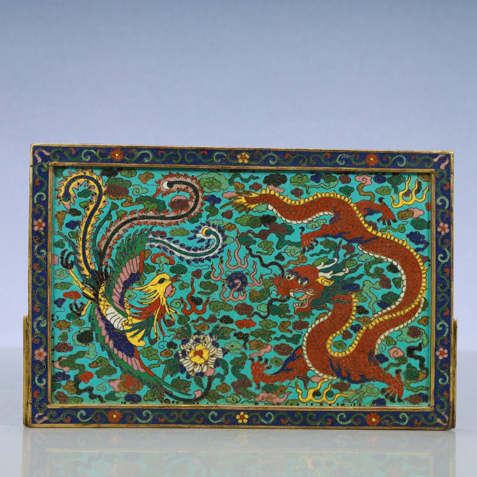 A Exquisite Cloisonne Lotus Pattern Dragon and Phoenix Pattern Screen - 7