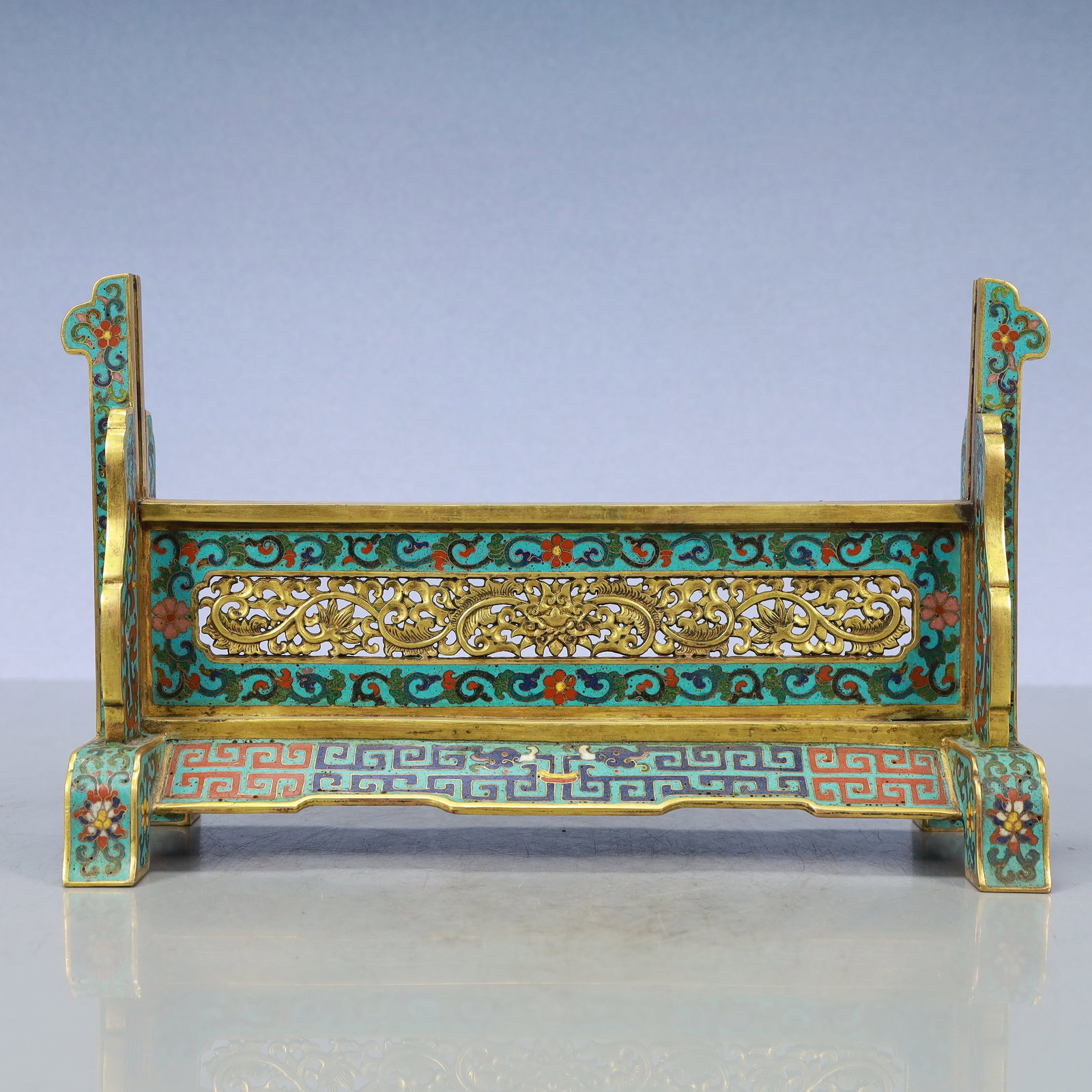 A Exquisite Cloisonne Lotus Pattern Dragon and Phoenix Pattern Screen - 9