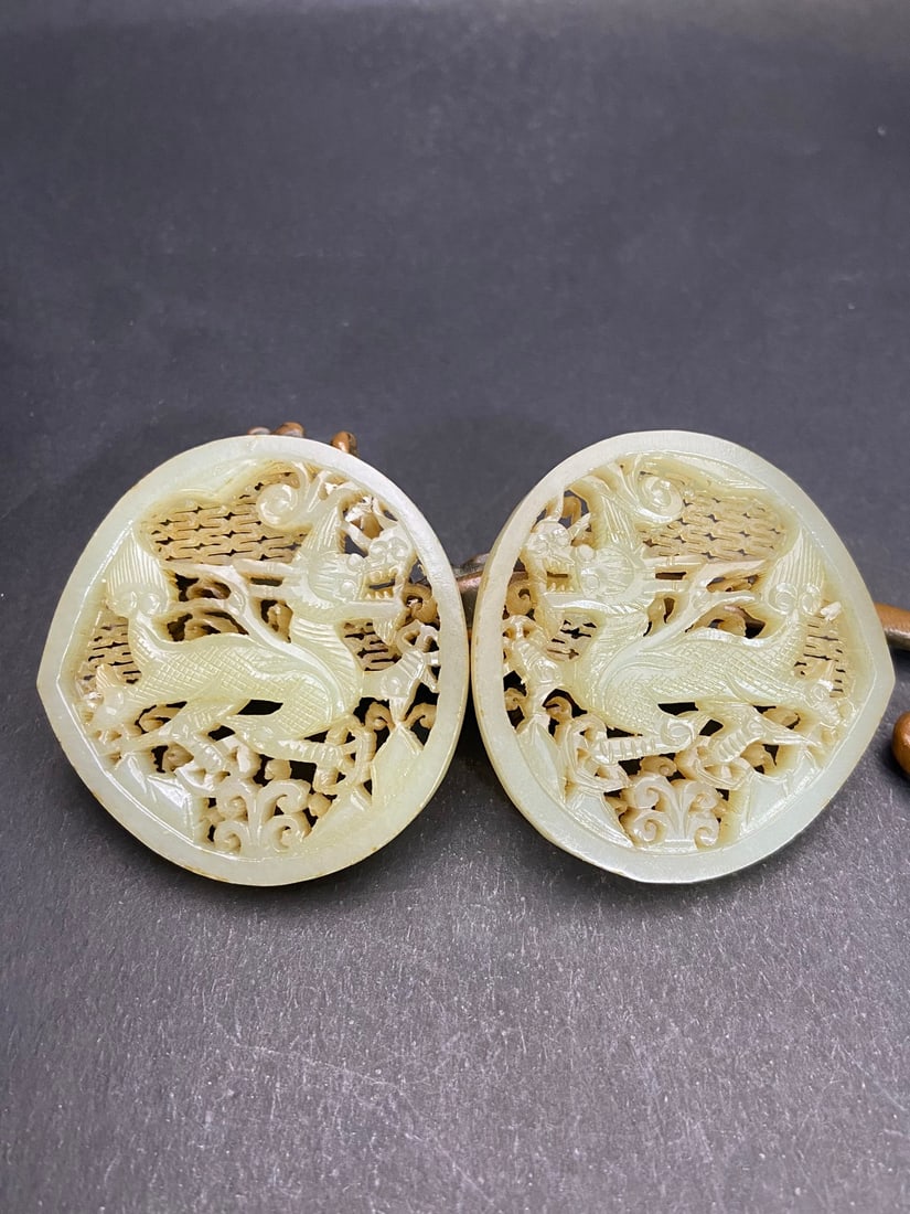A Pair of Exquisite White Jade Hollow Kylin Pattern Pendants (1 of 9)