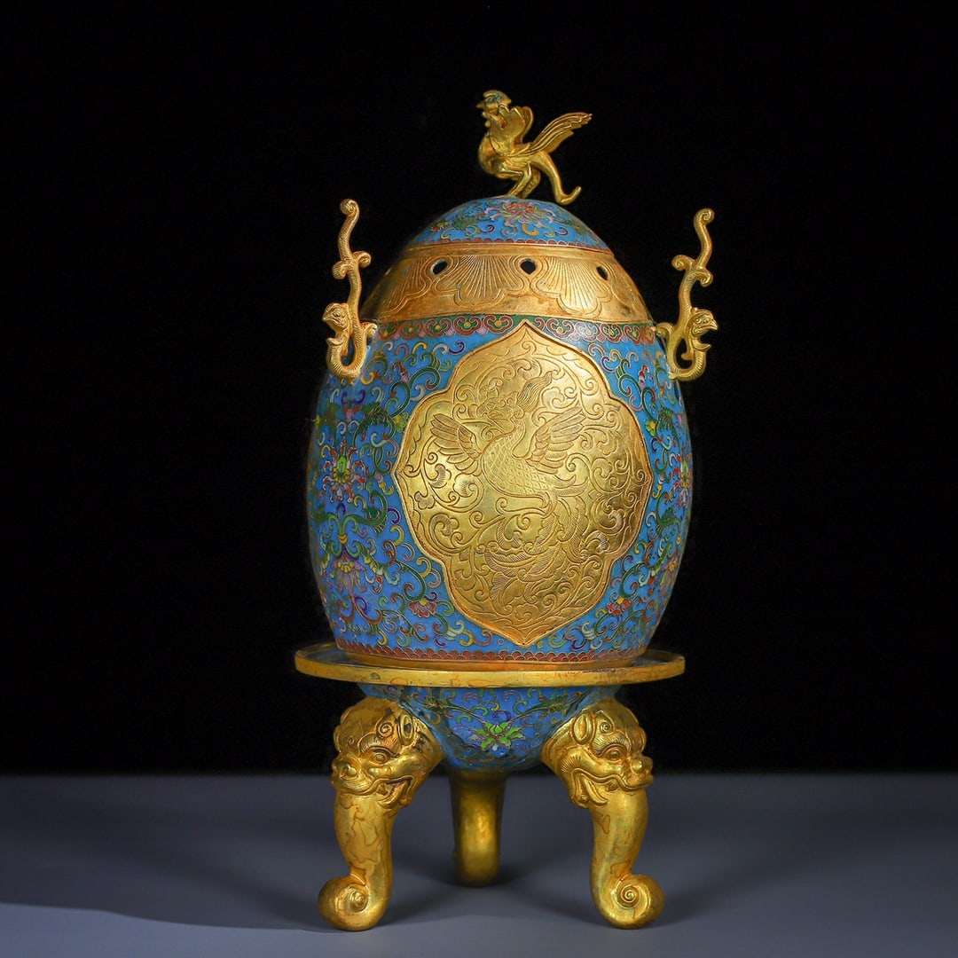 A Rare Cloisonne Lotus and Phoenix Pattern Phoenix-Ears Beast Legs Censer (1 of 10)
