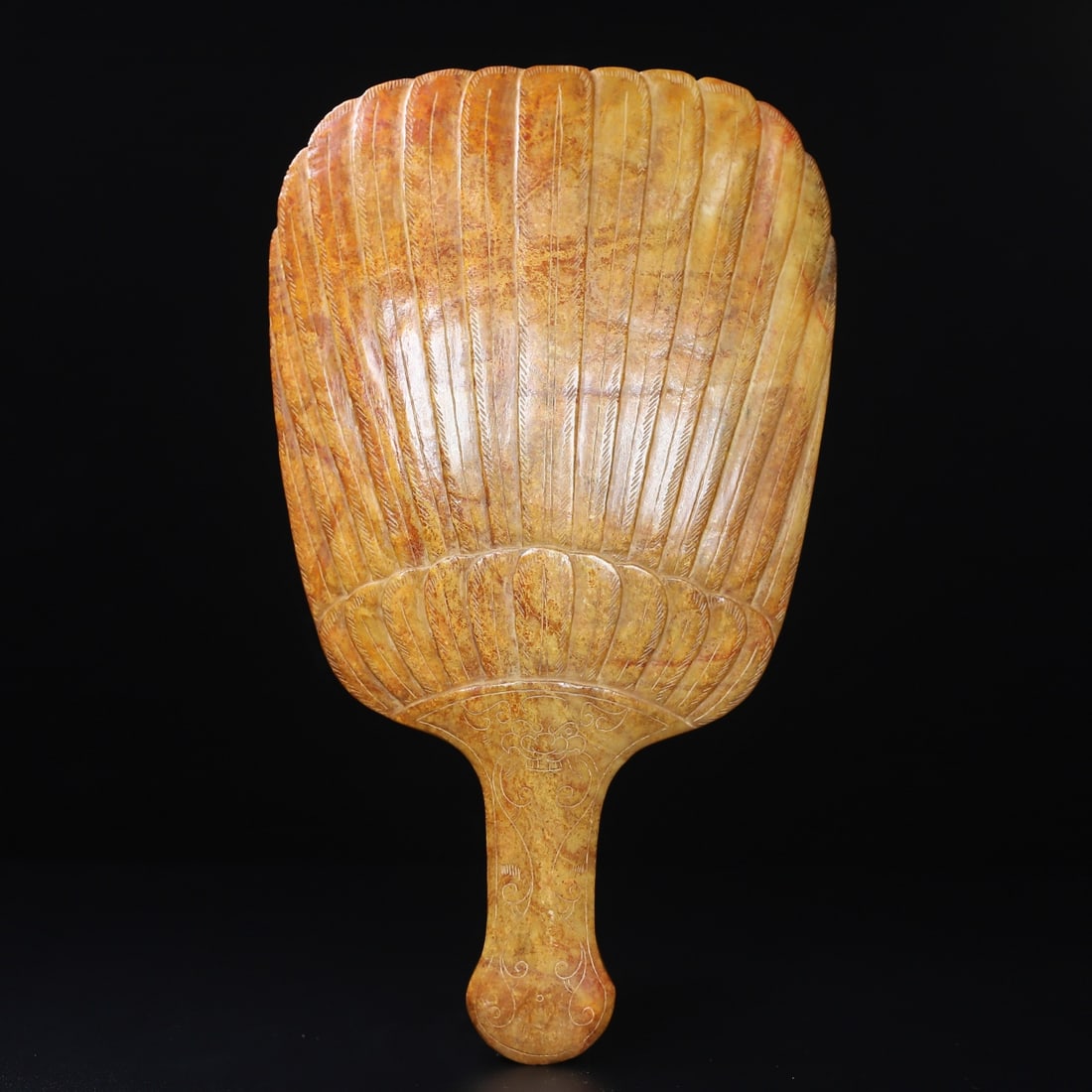 A Rare White Jade Beast-Face Pattern Fan,With Inscription (1 of 10)