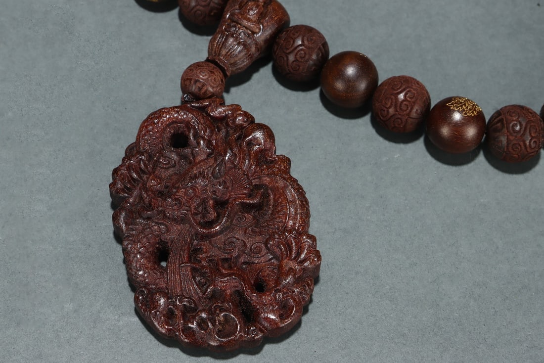 An Exquisite Eaglewood Phoenix Pattern Dragon Pendant - 5