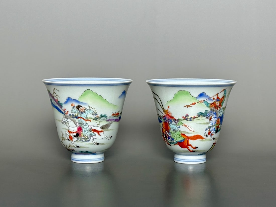 A Pair of Exquisite Famille-Rose Character and Story Pattern Cups: A Pair of Exquisite Famille-Rose Character and Story Pattern Cups,Qing Dynasty,China,Yongzheng Four-character